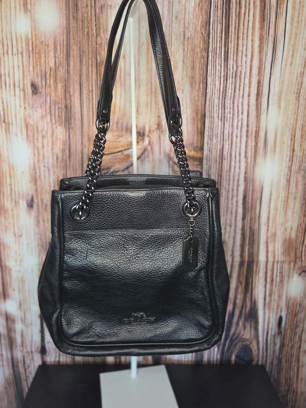Coach Cammie Chain Bucket Bag in Black Pebbled Leather